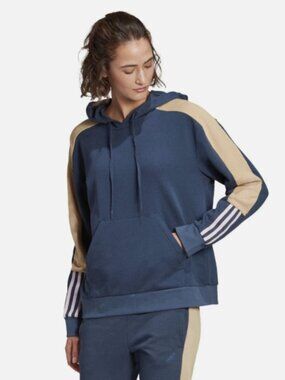 adidas Color-Block Women's Linear Hoodie (Crew Navy/Hazy Beige/Pink)